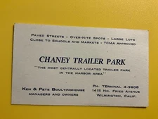 Chaney Trailer Park Harbor Area Wilmington California CA Vintage Business Card