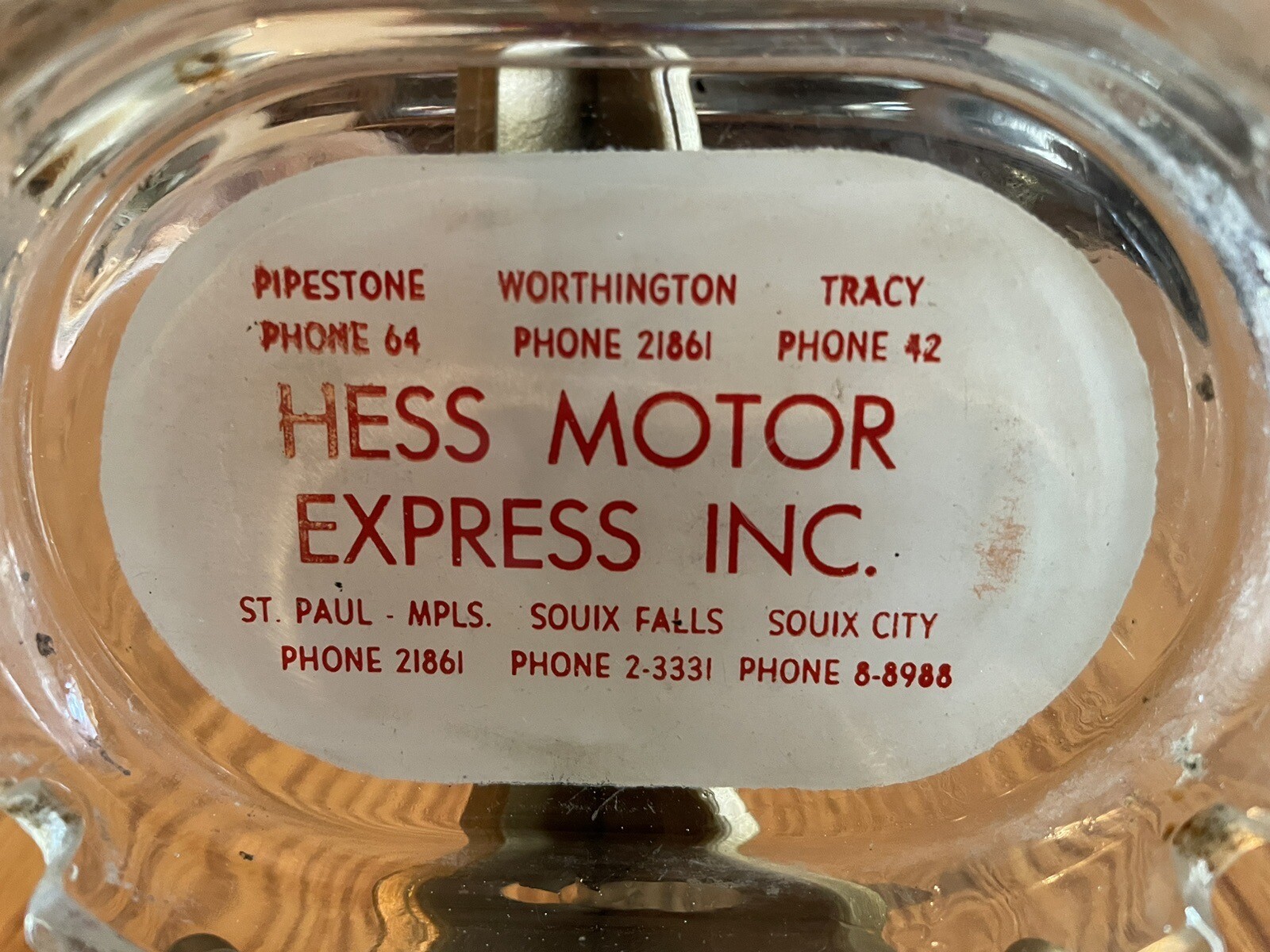 Vintage HESS MOTOR EXPRESS Painted Advertising Ashtray 2 Digit phone