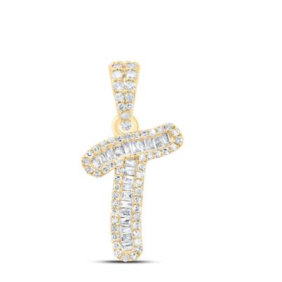 10K Gelbgold Baguette Diamant Damen Schrift Schrift Initiale T Anhänger 1/4 ct