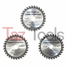 3pc 4-3/8" Saw Blade 30T. Carbide Tipped Wood Cutting Circular saw 3/4-5/8 Arbor