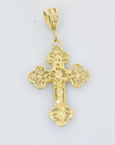 Diamond Cut Crucifix Cross Pendant in 14k Yellow Gold