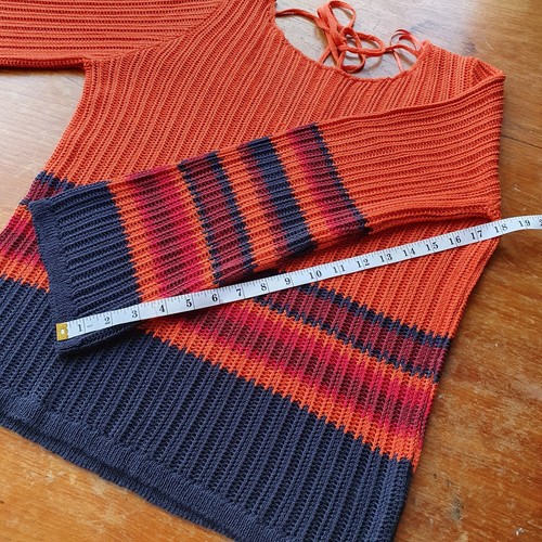 Next Open Knit Navy Orange Crochet Jumper Size 14 Open Tie Back Stripe Sweater - Picture 6 of 6