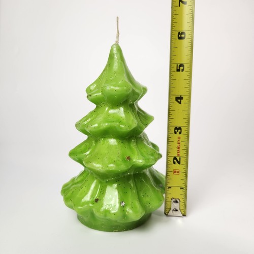 Vintage Christmas Tree Candle Green Gold Sparkles Star Decor Hoilday Decorations - Picture 7 of 8