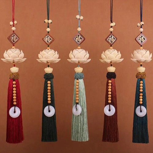 Chinese Style Lucky Fu Wooden Carved Lotus Buddha Statue Pendant Creative Home - Picture 1 of 18