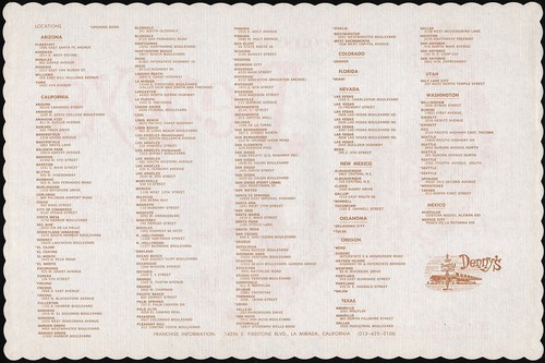 Mantel de colección DENNYS restaurante western states fotografiado lista de ubicación n-como nuevo+ - Imagen 2 de 2
