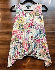 Karen Kane XS Floral Garden Shift Dress Drop Waist V-Neck Sleeveless High Low