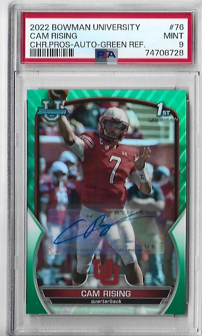 2022 Bowman Chrome University Cam Rising Green refractor Auto Psa 9 #1/99