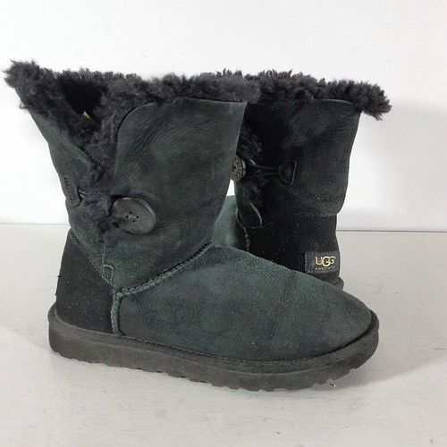 UGG Boots Classic Bailey Button Suede Wool Ankle boots Size UK 5.5 US 7 Black