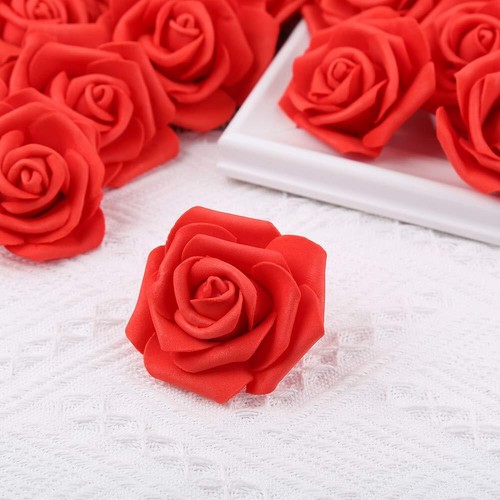 100 Pcs 3 Inch Artificial Red Rose Flowers Foam Fake Flower Heads for Wedding - Picture 6 of 8