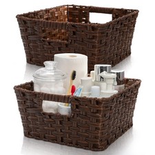 2 Pack Woven Storage Baskets, Large Poly Wicker Organizer Bins for Shelves, P...
