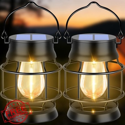TomCare Solar Lanterns Outdoor Hanging Lights, Metal Waterproof Garden 2 Pack