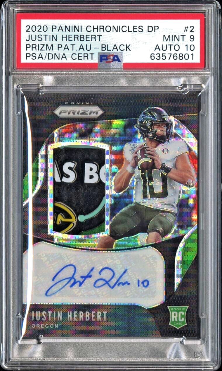 Justin Herbert Panini Chronicles Draft Picks Prizm Patch Autographs #2 Black