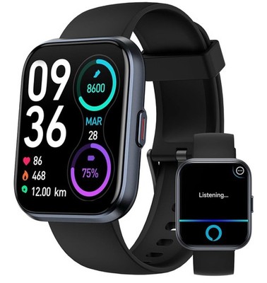 Plus Smart Watch Black with Built-in Alexa ID208 Waterproof 1.8