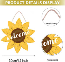 Sunflower Welcome Door Hanger Wooden Farmhouse Wall Decor 12 Inch