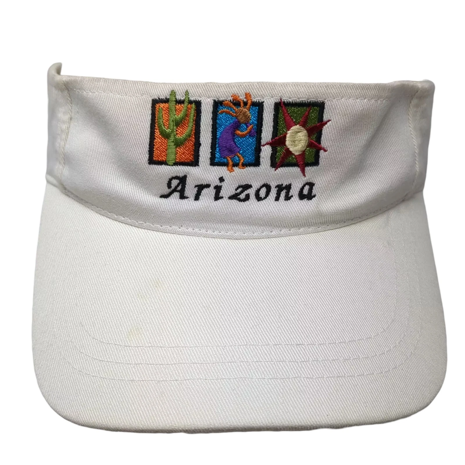Fahrenheit Fashion Headwear Arizona Visor White Cotton Embroidered Cactus Hat