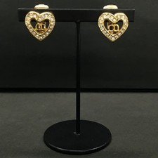 EGA Christian Dior CD Logo Heart Rhinestone Gold Tone Earrings/6BL0600