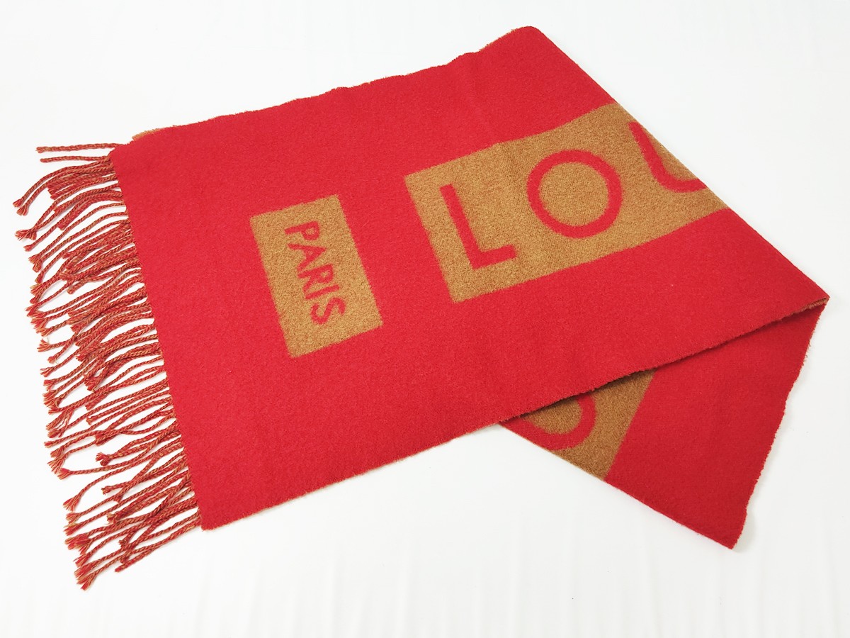 LOUIS VUITTON a thermal scarf Cashmere Red Logo Pattern Apparel