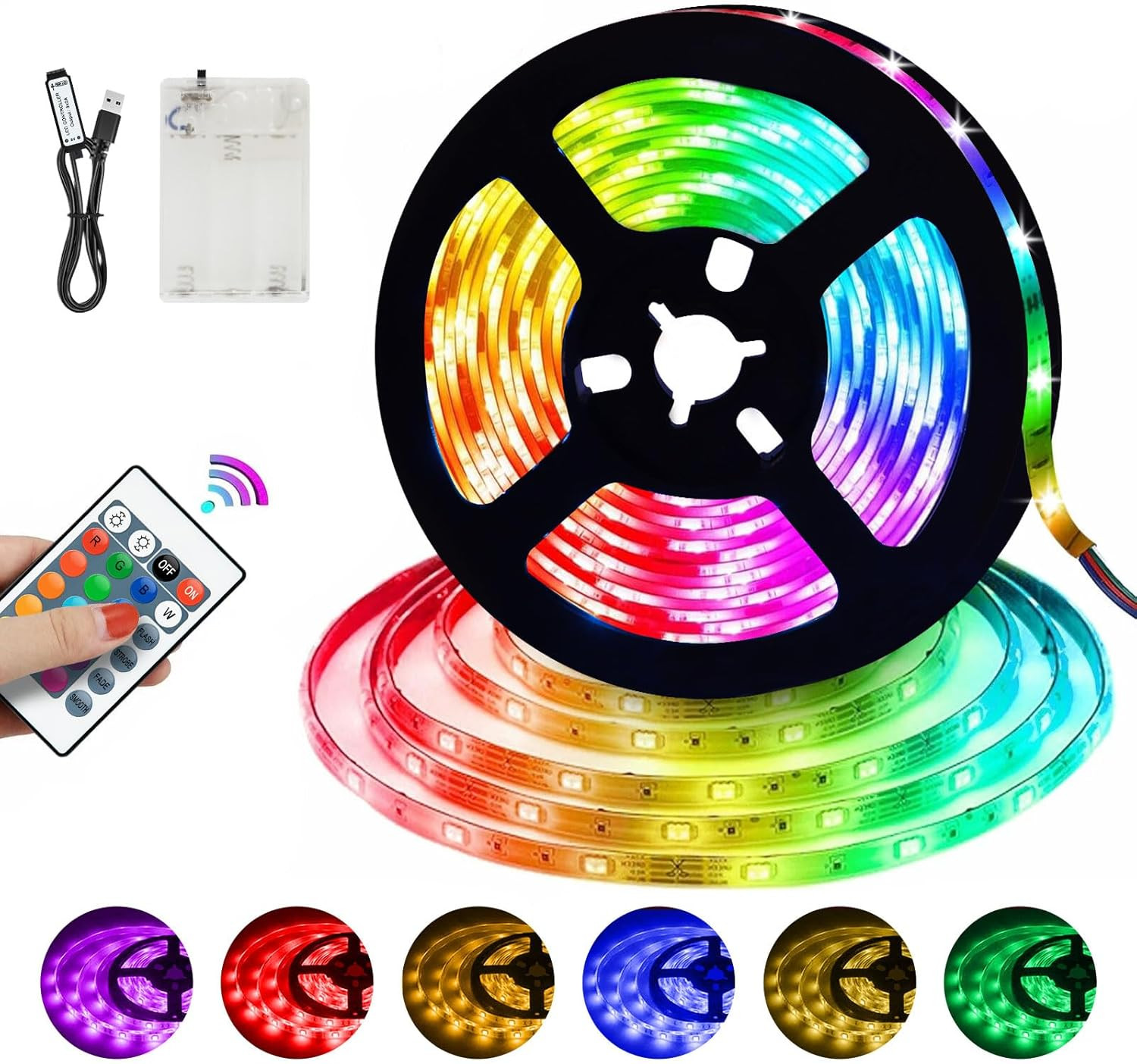 Striscia LED 2 Metri RGB 5050: Luce a Batteria per Fai da Te e Feste
