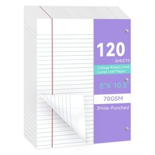 Notebook Paper Wide Ruled, 8X10.5 Filler Paper, 120 Sheets, White