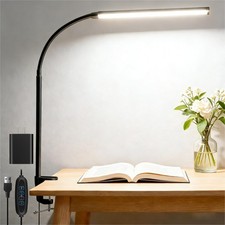 LED Desk Lamp with Clamp Clip on Reading Light Dimmable USB Black