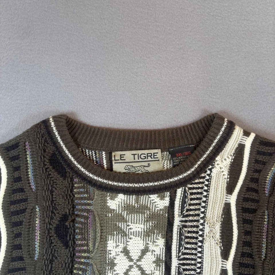 Suéter Vintage Le Tigre Para Hombres 3XL 3D Tejido Coogi Manga Corta Marrón Patrón Años 90 Foto 3 de 4