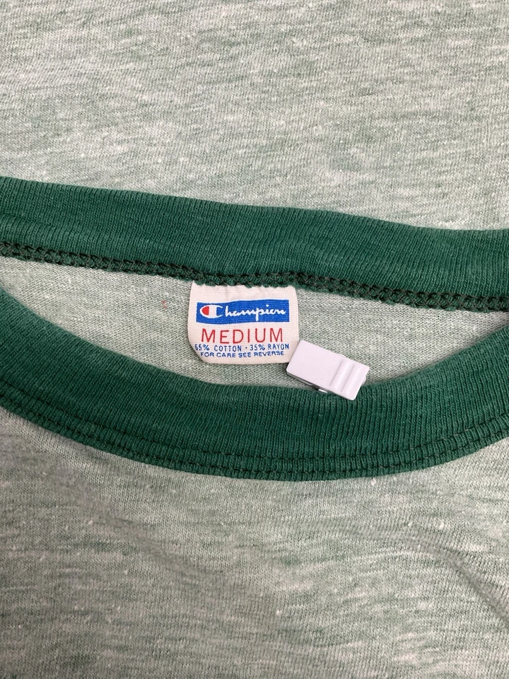 Camiseta De Colección Champion Azul Bar Cara de Luna Smiley Babydoll S/M Timbre Gráfico Verde Foto 3 de 4