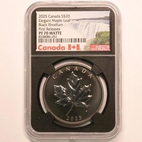 2025 Canada Elegant Maple Leaf Matte Black Rhodium Silver NGC PF70 First Release