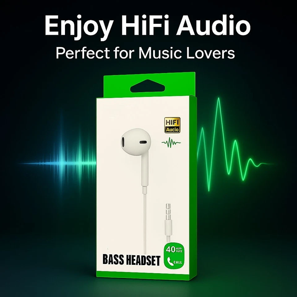 Wired headset with microphone good quality headphone white color bass quality - Image 3 of 4