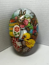 Vtg German Paper Mache Egg Candy Container Painter Easter Large