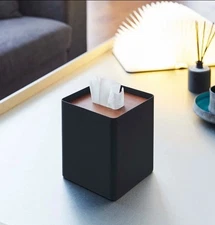 Yamazaki Home Rin Reusable Tissue Box Cover Metal Holder Container Case Wood Lid