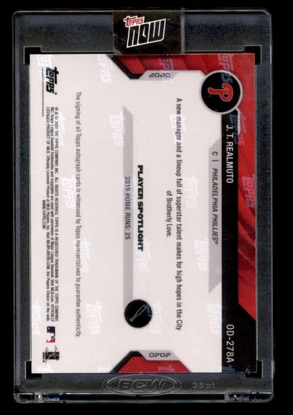 J.T. REALMUTO 2020 TOPPS NOW ON CARD SEALED AUTOGRAPH AUTO #48/99 T6407 - Image 2 of 2