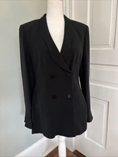 Armani Collezioni Vintage Black Long Double Breasted Blazer Size 10