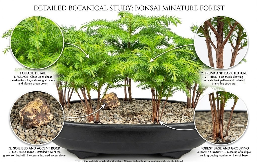 Live 3-4 Yr Old Norfolk Island Pine Bonsai Tree 5 Tree Forest Group Indoor  10"H | eBay
