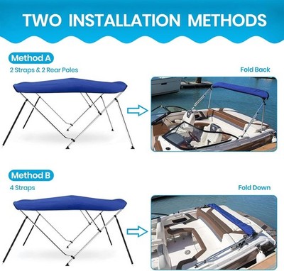Naviskin Pacific Blue 3 Bow 6'L x 46'' H x 67''-72'' W Bimini Top Cover Includes Mo
