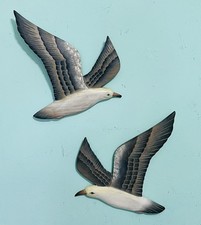 Vtg. Solid Wooden Wall Seagull Plaques Decor 12x10