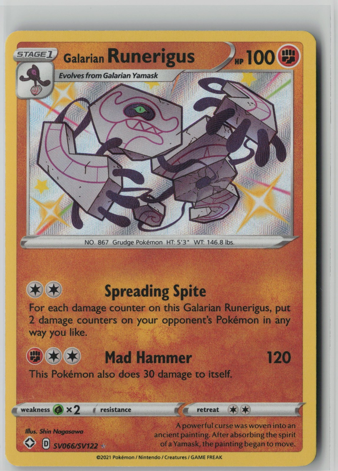 Galarian Runerigus Shiny Holo Rare Shining Fates: Shiny Vault SV066/SV122 NM