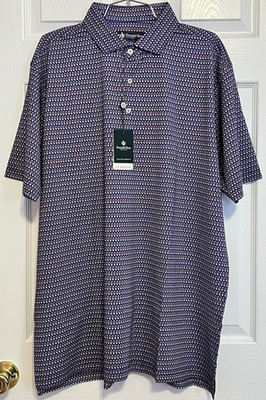 Donald Ross Moreland Classic Style Golf Polo, Navy/Multi, Large, New with Tags