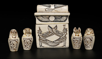 Altägyptische Antiquitäten Canopic Truhe Ushabti Statue Ton gefasst Artefakt