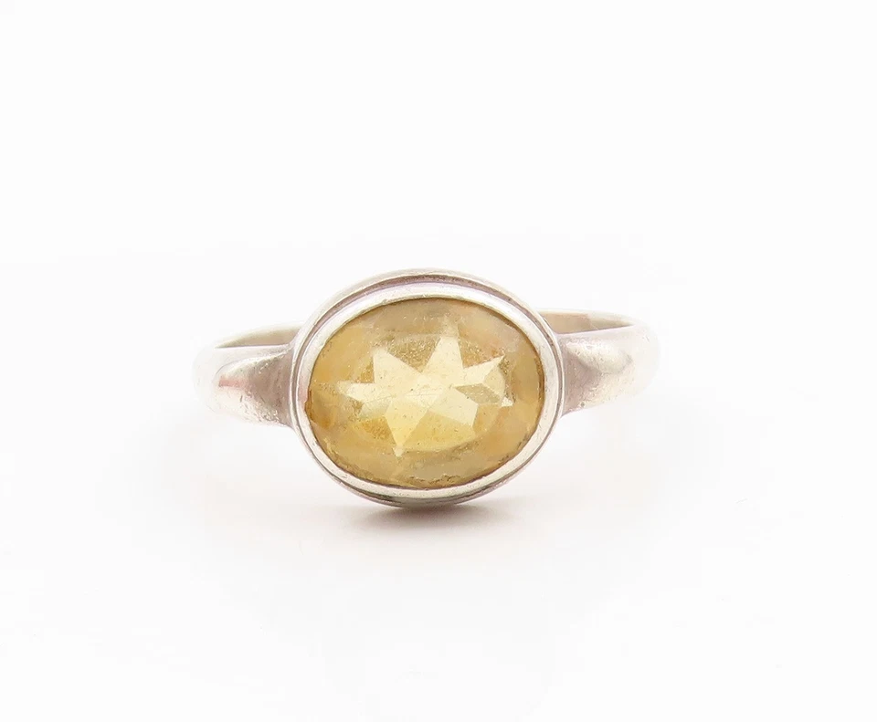 Anillo solitario citrino facetado anillo vintage de plata de ley 925 talla 9 RG33939 Foto 2 de 4