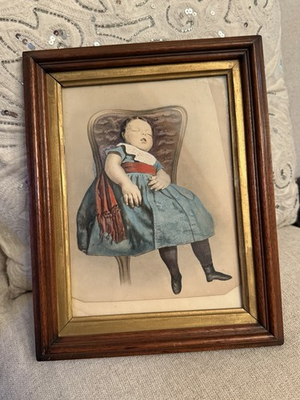 #ad Antique 1870s Framed Hand Colored Sleeping Girl Print A.J. Simpson Lowell $95.00