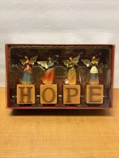 Angel Figurine Set HOPE Wooden Blocks 4 Piece Resin Wood with Box