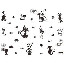 Cartoon Cat Wall Decal   Removable PVC Light Switch Sticker with Cute Anim
