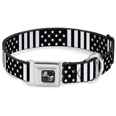 Dog Collar Bone American Flag CLOSE-UP Black/White WIDE-Small 13-17''