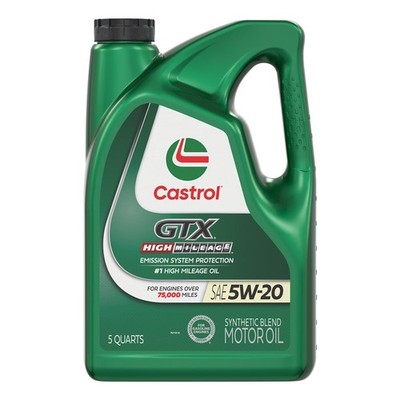 Castrol GTX High Mileage 5W20 Synthetic Blend Motor Oil, 5 Quarts