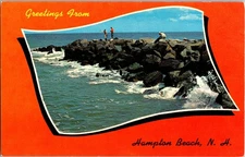 Vintage Hampton Beach NH Fishing Jetty Postcard by Tichnor Bros