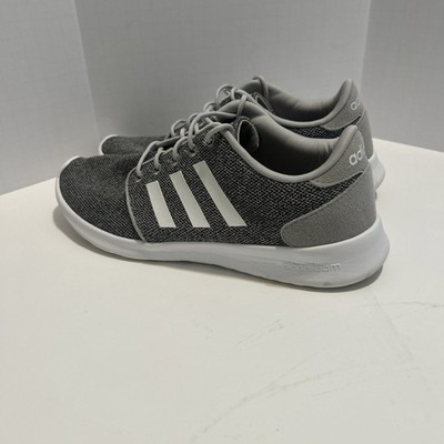 Adidas Women Cloudfoam QT Comfortable Running Shoe Grey Knit/White Stripe SZ9