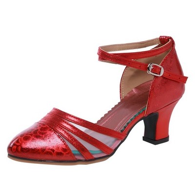 Damen Salsa Latin Tanzschuhe Tango Schuhe Riemchen Blockabsatz Pumps（Rot 3CM....