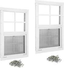 Shed Windows 2 Pack 12" W X 18" H Flush Mount White Window with Tempered Glass a