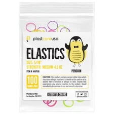 plastcareusa ELASTICS 5/16" Penguin,Medium 4.5oz Elastic Bands,Asst Color,100/Bg