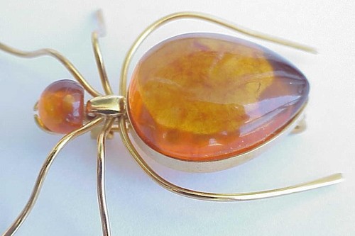 RUSSIA SOVIET USSR BALTIC AMBER GOLD SPIDER BROOCH SILVER JEWELRY 老琥珀 PIN ORDER - Picture 15 of 24